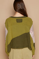 POL Olive Green Long Sleeve Cut Sewn Peace Emblem Top Trendsi