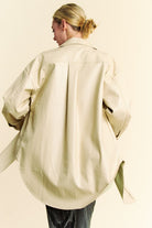 Davi & Dani Beige Faux Leather Button Up Jacket with Chest Pockets Coats & Jackets