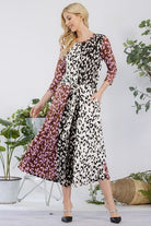 Celeste Leopard Color Block Front Tie Midi Dress