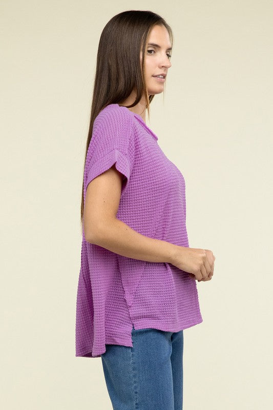 Zenana Brushed Waffle Exposed-Seam Short Sleeve Top Shirts & Tops