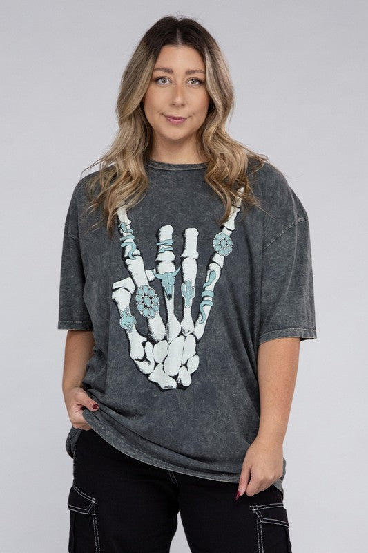 Lotus Fashion Collection Plus Skeleton Rock Hand Sign Graphic Top Lotus Fashion Collection