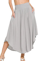 Zenana Light Gray Woven Crinkle Smocked Waist Maxi Skirt W Pockets LT GREY