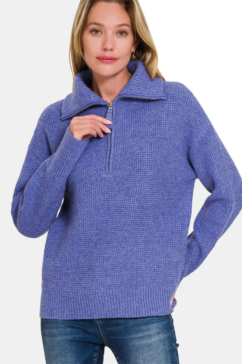 Zenana Marlin Half Zip Long Sleeve Sweater