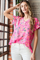 Heimish Pink Multi Color Animal print V-Neck Short Sleeve Blouse