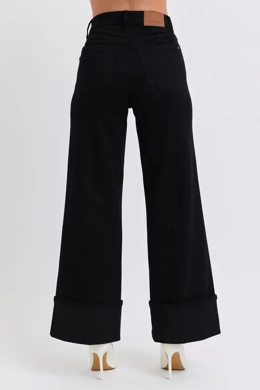 Judy Blue Black High Waist Reto Wide Leg W/ Cuff