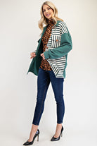 Celeste Turquoise Striped Button Up Dropped Shoulder Shacket Coats & Jackets