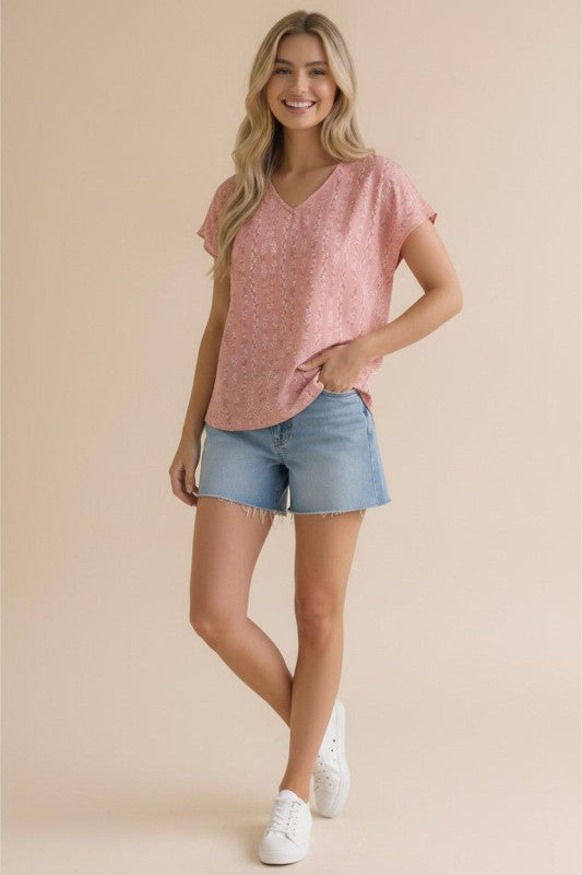 Haptics Coral Bloom Floral Stripe V-Neck Top