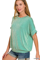 Zenana Kelly Green Corded Rib Short Sleeve T-Shirt K GREEN