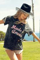 BiBi Laser Cut Mineral Washed Made in America Print Top