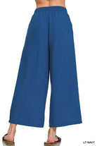 Zenana Light Navy Woven Crepe Elastic Band Waist Cropped Pants