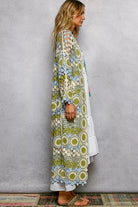 POL Scalloped Edge Open Front Crochet Cardigan with Colorful Stripe Pattern