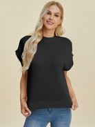 Double Take Mock Neck Short Sleeve Sweater Shirts & Tops