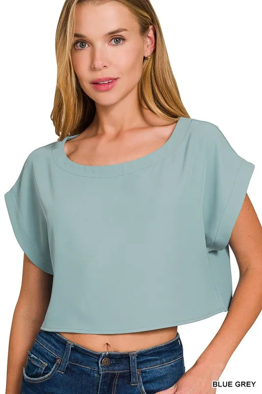 Zenana Blue Gray Heavy Woven Span Crop Tee & Skirt Set
