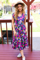 Haptics Diva Dreams Navy & Lilac Floral Fit & Flare Midi Dress Dresses