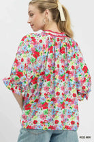 Umgee Red Mix Floral Print Ruffle Top