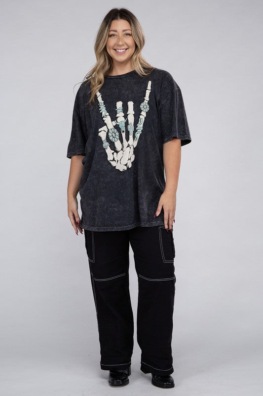 Lotus Fashion Collection Plus Skeleton Rock Hand Sign Graphic Top Lotus Fashion Collection