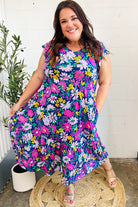 Haptics Diva Dreams Navy & Lilac Floral Fit & Flare Midi Dress Dresses