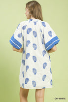 Umgee Off White & Blue Paisley Embroidered Boho Mini Dress