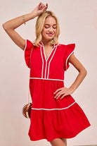 BiBi Red Game Day Theme Contrast Binding Ruffled Dress