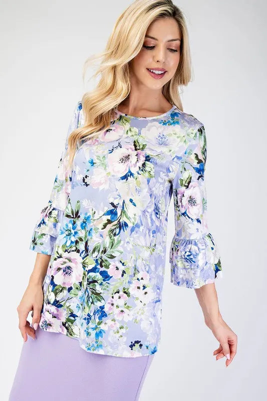 Celeste Lavender Floral Layering Tops with None Slip Sleeves