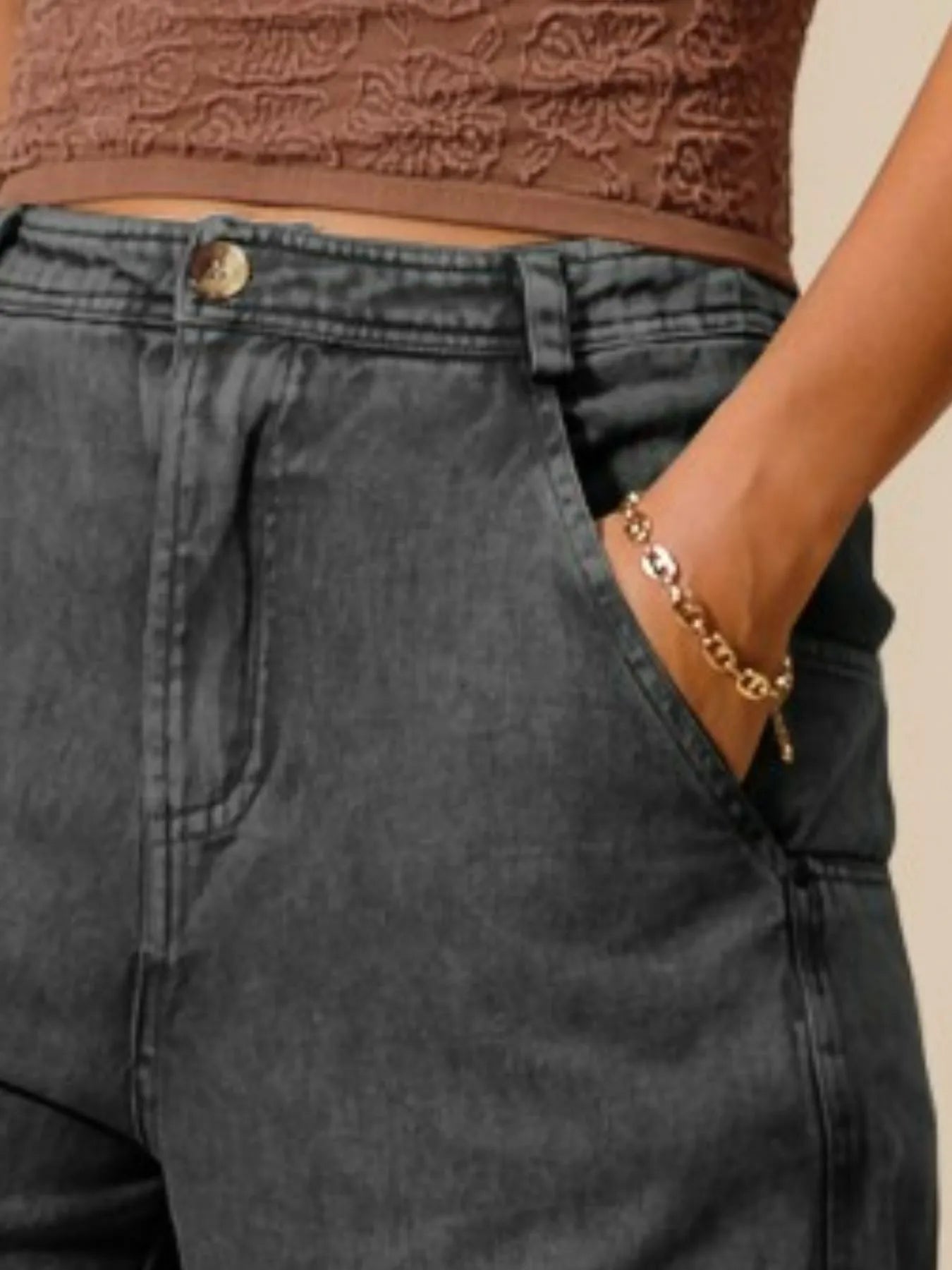 SO ME Charcoal Black Mineral Washed Mid Rise Barrel Shape Pants