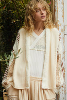 POL Open Front Waffle Knit Fleece Mix Cardigan in Cream