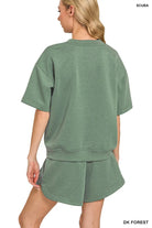 Zenana Dark Forest Scuba Short Sleeve Top & Shorts Set