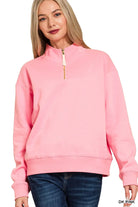 Zenana Dark Pink Fleece Half Zip Sweatshirt