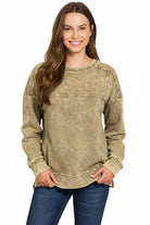 Zenana Acid Wash French Terry Exposed-Seam Pullover