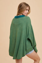 Annie Wear Dark Green Waffle-Knit Mineral Washed Button Down Shirt