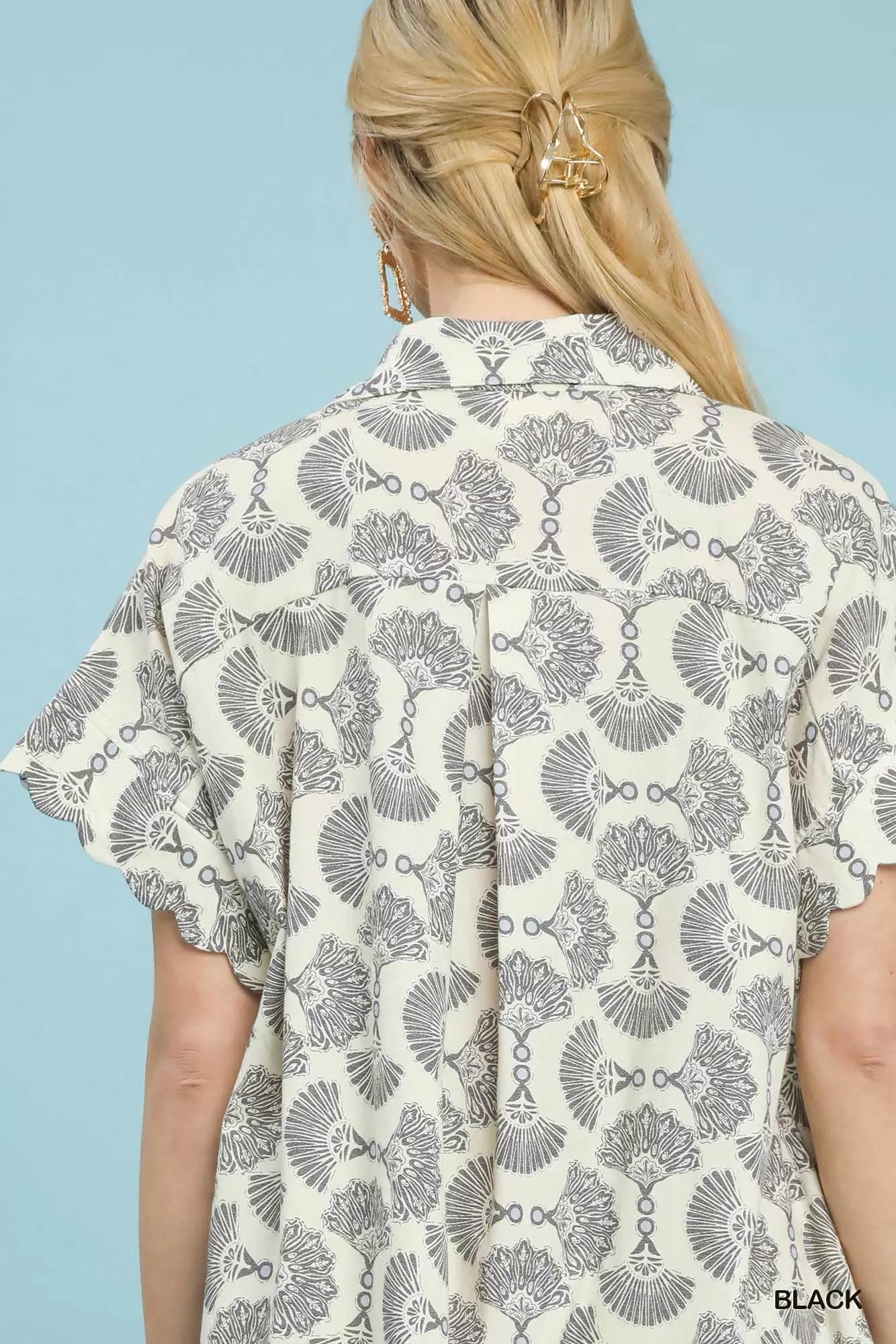 Umgee Black Printed Button Front Shirt Dress