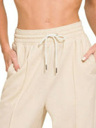 Zenana Heather Beige Drawstring Scuba Jogger Sweatpants with Pockets