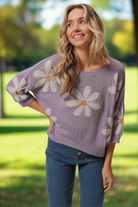 BiBi Lavender & Ivory Floral Pattern Slit Sweater Trendsi