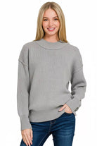 Zenana Heather Grey Wide Neckband Drop Shoulder Sweater
