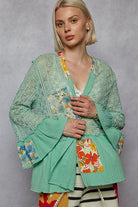 POL Mint Green Flare Sleeve with Lace & Ruffled Hem Open Front Cardigan MINT GREEN