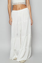 POL Ivory Waffle-Knit Drawstring Wide Double Gauze Leg Pants Ivory