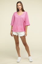 Zenana Brushed Waffle Exposed-Seam 3/4 Sleeve Top ZENANA