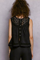 POL Black Round Neck Sleeveless Top with Crochet Contrast