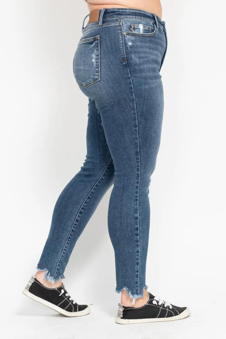 Judy Blue Plus Size High Waist Skinny with Destroy & Shark Bit Hem
