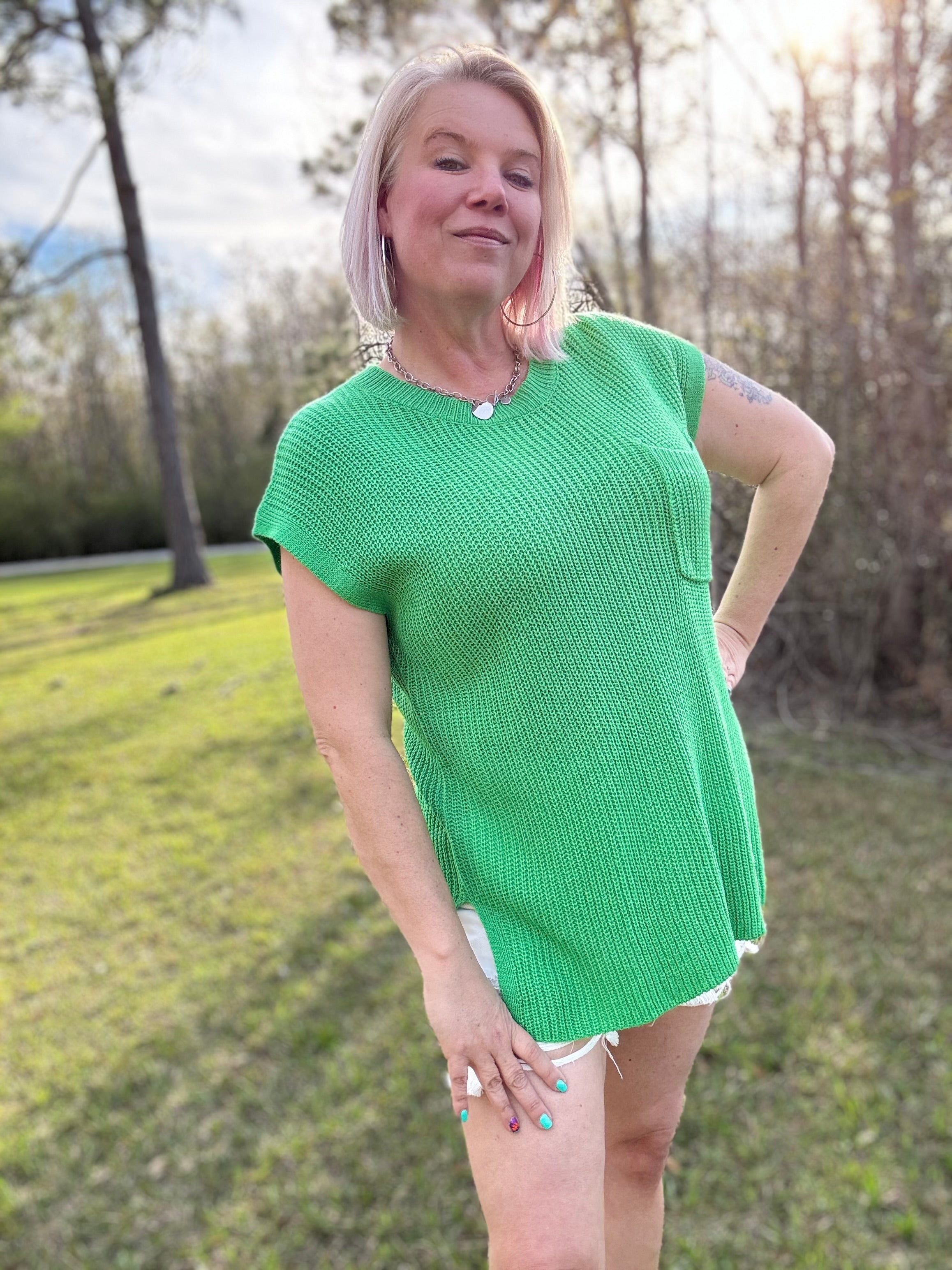 Haptics Seize The Day Kelly Green Dolman Rib Sweater Top Haptics