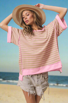 BiBi Taupe & Blush Exposed Seam Stripe Contrast T-Shirt Taupe Blush Trendsi