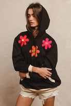 BiBi Patched Hoodie Top in Black