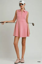 Umgee Pink Collared Quarter Zip Tennis Dress