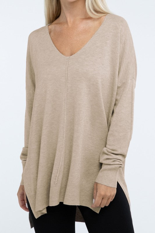 Zenana Hi-Low Hem Front Seam Sweater in 5 Colors H MOCHA ZENANA