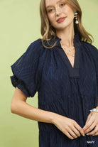 Umgee Navy Textured Tiered Ruffle Collar Mini Dress