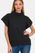 Zenana Short Sleeve Mock Neck Sweater Black