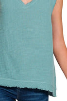 Zenana Double Gauze Raw Edge V-Neck Tank