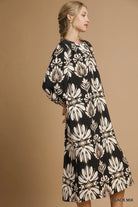 Umgee Black Mix Abstract Floral Print Midi Dress