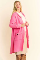 Davi & Dani Pink Side Slit Button Up Hooded Cardigan Trendsi