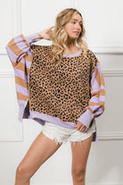 BiBi Leopard and Stripe Lavender Mixed Top